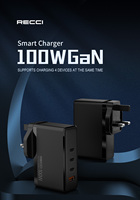 Vente en gros 100W GaN Chargeur rapide Chargeur d'alimentation portable USB UK Plug 4 ports Chargeur mural pour smartphone et ordinateur portable