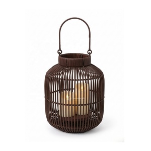 Antique Bamboo <b>Lantern</b> with Handle Woven Style <b>Candle</b> Holder for Easter & Christmas Eco-Friendly Home <b>Garden</b> Decor - Product Image 1