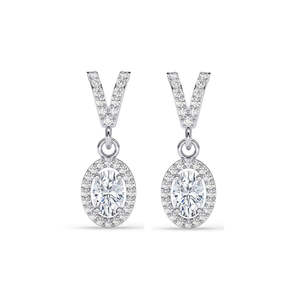 Pendientes Colgantes Ovalados con Baño de Oro de 18K y 14K, Diseño de Halo Plateado, con Símbolo Cristiano y Patrón Geométrico de Diamantes, para Bodas y Fiestas - Product Image 1