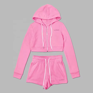 Logo personnalisé Sweat à capuche court et short pour femme Sweat-shirt de jogging 2 pièces pour femme OEM Logo personnalisé Costume de jogging décontracté pour femme - Product Image 3