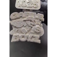 Pendentif en argent sterling 925 de luxe, style hip-hop, avec initiale personnalisée, design cartoon glacé, diamant Moissanite VVS