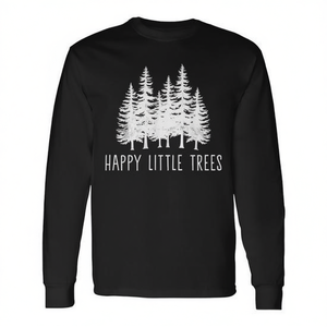Camiseta de Manga Larga Happy Little Trees, Cuello Redondo, Unisex, Diseño Forestal, Ropa Promocional - Product Image 2