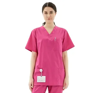 친환경 폴리 코튼 핑크 병원 의료복 간호사 유니폼 세트 미국 영국 EU 크기 간호사 및 의사