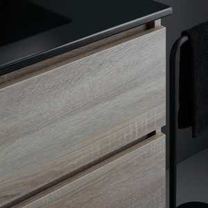 Meuble de salle de bain mural minimaliste en chêne KORICINI 80 cm, deux pièces, avec ensemble lavabo Belize noir mat - Product Image 4