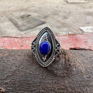 Joyería para Mujer, Anillo de Plata Estilo Boho, Plata de Ley 925 con Lapislázuli, Anillo Hecho a Mano de Moda, Regalo para Enamorados - Product Image 3