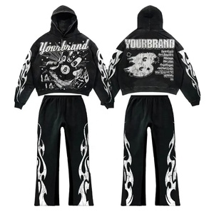 Jogger personnalisé à imprimé bouffant Ensemble pantalon de survêtement et sweat à capuche évasé Ensemble survêtement délavé à l'acide pour hommes de grande taille Ensemble 2 pièces Survêtement d'hiver unisexe - Product Image 1