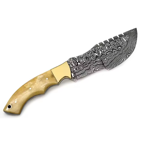 Cuchillo de Caza PRESTIGE BLADES Hecho a Mano con Acero de Damasco, Cuchilla de Supervivencia de Alta Calidad para Exteriores, OEM, con Funda de Cuero Fija para Camping - Product Image 1