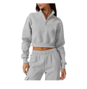 Sudadera con capucha de punto para mujer, estampada, oversize, corta, con cremallera, manga larga, cuello alto, estilo casual y urbano, para invierno - Product Image 3