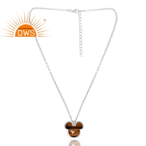 Increíble diseño de plata esterlina Ojo de Tigre natural amarillo piedra preciosa colgante collar joyería personalizada para mujer regalo para ella - Product Image 1