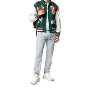 Blouson Bomber Varsity en Cuir Vintage pour Homme, Tendance 2026, avec Broderie Personnalisée en Chenille et Patchs en Laine, Respirant, en Peau de Mouton - Product Image 2