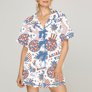 Ensemble pyjama d'été élégant et respirant à manches courtes, imprimé patriotique Fête de l'Indépendance, motif rayé, étoile, cœur, <span class=keywords><strong>disco</strong></span> - Product Image 1