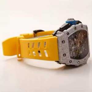 Montre analogique en acier inoxydable avec bracelet en cuir, diamant moissanite VVS, mouvement entièrement automatique, diamants roses et blancs - Product Image 2