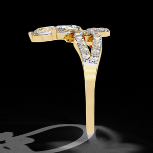 Anillo de Compromiso con Diamante Cultivado en Laboratorio, Diseño de Racimo de Peras con Banda de Oro Abierta y Diseño Pavé, Joyería Única - Product Image 5