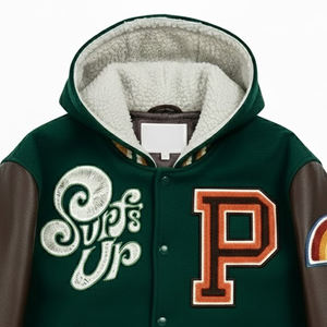 แจ็คเก็ตเบสบอลสไตล์เรโทรวินเทจสำหรับผู้ชาย ปักโลโก้ตัวอักษร  รับสั่งทำพิเศษ  แขนยาว มีฮู้ด  จำนวนสั่งซื้อขั้นต่ำน้อย - Product Image 5