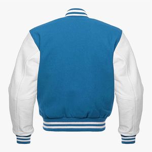 เสื้อแจ็คเก็ตเบสบอลวินเทจสำหรับผู้ชาย แขนหนัง ปักลายทาง ฤดูใบไม้ร่วง ฤดูหนาว  ผ้าขนสัตว์  พร้อมตัวอักษร - Product Image 2