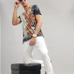 T-shirt confortable délavé à l'acide T-Shirt respirant taille personnalisée en stock T-shirt délavé à l'acide en polyester coton - Product Image 6