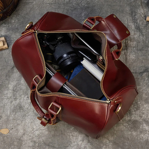 Genuine Leather Foldable Portable Large Capacity Weekender <b>Duffel</b> <b>Bag</b> with Zipper Closure for Travel Durable Design - Product Image 4