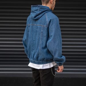 Veste d'hiver en denim à capuche pour homme, surdimensionnée, 90% coton, 10% polyester, entièrement zippée, bleu marine, vente en gros OEM 2023 - Product Image 6