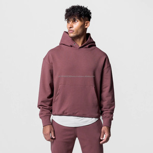 Fabricants de sweats à capuche 300gsm en coton design sans cordon, pull lourd surdimensionné unisexe, impression sur écran personnalisée, sweat à capuche pour homme - Product Image 3