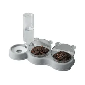 Mangkuk anjing, Set makanan dan mangkuk air kucing dengan Dispenser air dan mangkuk baja tahan karat untuk kucing dan anjing kecil