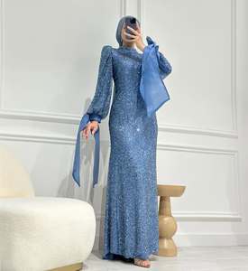 Elegant Maxi Cocktail Formal Evening Party <b>Dress</b> Luxurious Satin Lace Crystal Pattern Anti-static Vintage Beaded Design Pearls - Product Image 1