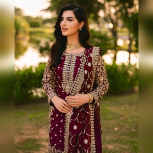 Conjunto de salwar kameez plazzo de georgette multicolor de última moda con detalles de bordado resham y dupatta elegante, colección 2025 - Product Image 2