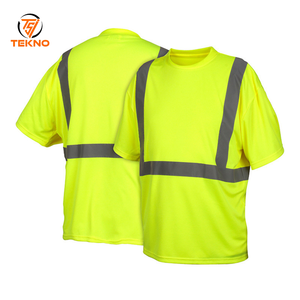 Prix de gros T-shirt de travail de sécurité à manches courtes haute visibilité à rayures réfléchissantes pour les travailleurs de la construction. - Product Image 1
