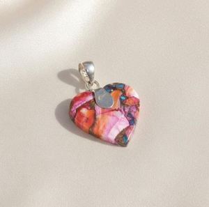 Colgante de Plata de Ley 925 con Turquesa Rosa y Cobre, Chapado en Oro, Hecho a Mano, con Forma de Corazón - Product Image 6