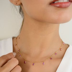 Haute qualité 18k solide or jaune fait à la main lien chaîne élégant naturel rubis Marquise chaîne collier classique pour les cadeaux de mariages - Product Image 6