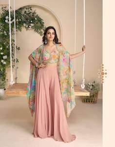 Fashionable Chinon Silk With Embroidery Blouse Plazzo And <b>Shrug</b> Manufacturer From India At Lowest Rate Supplier - Product Image 6