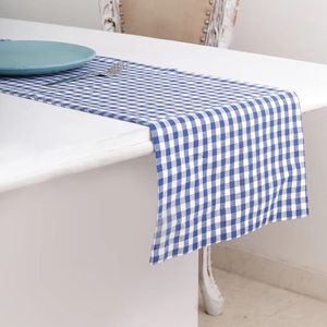 Bleu marine à carreaux 100% coton teint en fil chemin de table tissu tissé de luxe maison hôtels fêtes mariages cuisine extérieure moderne - Product Image 1
