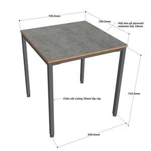 Mesa de Comedor Cuadrada de Diseño Minimalista 70x70cm de Madera Contrachapada con Patas de Hierro, Modelo Stabile-BA68087 - Product Image 5