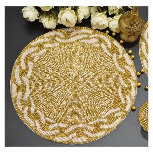Wholesale Factory Price Dining Table <b>Mat</b> Luxury Beaded Coaster Table <b>Place</b> <b>Mats</b> Beads <b>Round</b> Placement by glowin fashion - Product Image 2