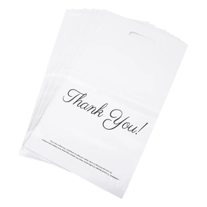 Bolsas de polietileno para envíos de agradecimiento 25x33cm con asa y cierre autoadhesivo, diseño impreso en blanco - Product Image 1