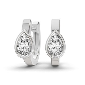 Teardrop Pear Lab Grown Diamond <b>Huggie</b> Earring 1.00 Ct Tw F-G Color VS Clarity 2 Diamonds 14K <b>Solid</b> <b>Gold</b> Minimalist Solitaire - Product Image 3