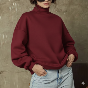 Vente en gros de sweat-shirt à col montant pour femme, manches longues, de haute qualité, surdimensionné, avec un design personnalisable à l'avant - Product Image 1