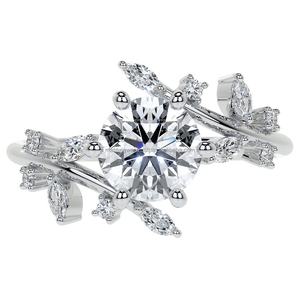 Flor Vintage con forma de hoja Anillo de diamante Corte redondo Moissanite Anillo de diamante artístico único Conjunto de joyería nupcial - Product Image 5