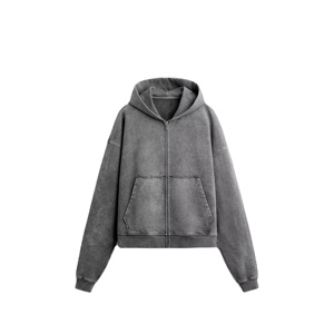 Sweat-shirts à capuche pour homme personnalisés de qualité supérieure, délavés à l'acide, à épaules tombantes, nouvelle mode streetwear, thermique, 100% coton, décontractés, à fermeture éclair - Product Image 3