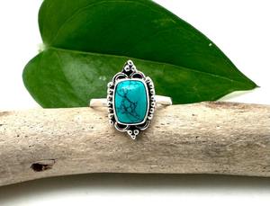 Turquoise bague en pierres précieuses bijoux pour femmes argent Boho Style bijoux 925 en argent Sterling tendance bague à la main cadeau pour elle - Product Image 2