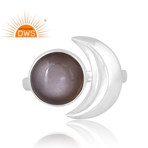 Anillo de Plata de Ley 925 con Piedra Lunar Gris Natural, Diseño Moderno, Joyería Personalizada para Mujer, Regalo para Ella - Product Image 3