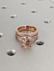 Cushion Cut Morganite Engagement Ring Set Rose Gold Plated Wedding Band Filigree Carved Bridal Set For Women - Product Image 6