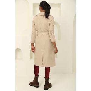 Lungo cappotto Beige Cashmere con cintura da donna foderato in stile elegante - Product Image 4