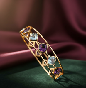 Blue Amethyst & Blue Hydro 6mm Square Stone <b>Bangle</b> 925 Sterling Silver 18K <b>Gold</b> <b>Plated</b> for Women Bulk Wholesale Silver Jewelry - Product Image 2