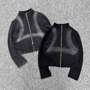 Chaqueta con cremallera completa vintage al por mayor con cremallera de lavado ácido logotipo personalizado 100% algodón sudadera básica estampada primavera invierno Sudadera con capucha básica - Product Image 2