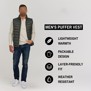 Veste sans manches pour homme, logo personnalisé en gros, veste zippée, haute qualité, écologique, matelassée, doudoune sans manches, veste d'hiver - Product Image 6