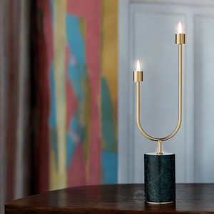 Juego de portavelas de Metal dorado de lujo al por mayor de fábrica con Base de mármol blanco diseño moderno para Decoración de mesa del hogar - Product Image 3