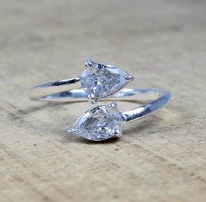 Bague ajustable en argent sterling avec topaze blanche, pierre de naissance d'avril, taille US 11, bijoux faits à la main, cadeau pour femme - Product Image 1