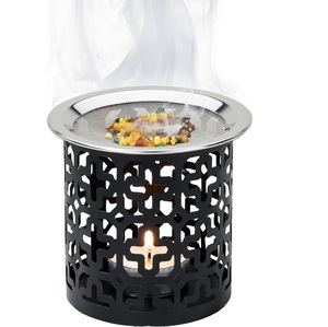 Brûleur d'encens moderne en résine métallique à motif géométrique noir avec grille en acier inoxydable, brûleur d'aromathérapie pour la méditation - Product Image 5