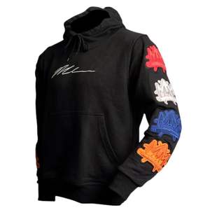 <b>Black</b> Pullover <b>Hoodie</b> for <b>Men</b> Heavyweight Cotton Fleece Printed Sleeve Design Hooded Sweatshirt Streetwear OEM - Product Image 3