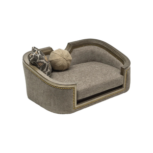 Luna Cama de lujo para perros Pequeña madera de caoba con tapicería de lino Tamaño XL Patrón de animal sólido Caja extraíble Embalado para uso en interiores - Product Image 1